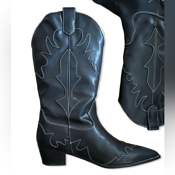 WeWoreWhat Cowboy Boots in Black western cowgirl stitched Revolve 40 10 - Picture 6 of 14